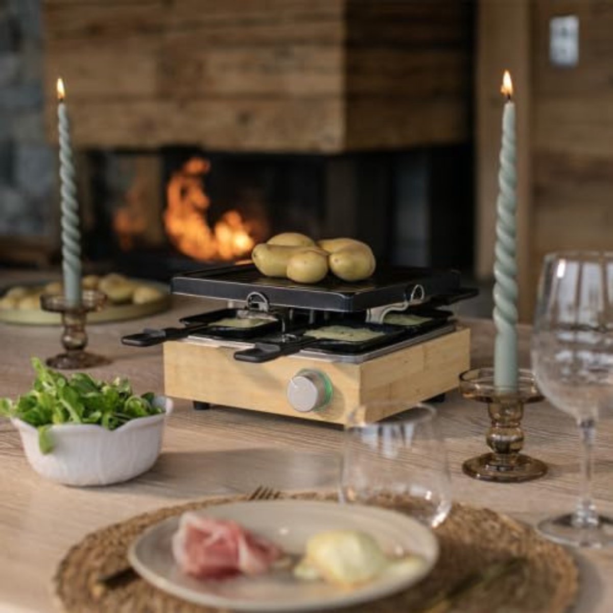 REN® Gourmetstel 4 Personen - Gourmetstel - Gourmetstel 4 person - 600 W - antiaanbaklaag - Zwart - 26cm x 25cm x 15cm