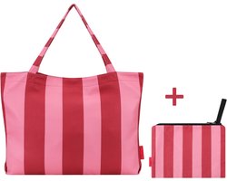 PIECE OF SUN® - Luxe Duurzame Strandtas + Beach Pocket – Roze Rood – Grote Strandtas met Drukknoop – Microvezel 85% Gerecycled – Lichtgewicht & Sterk – Strand, Sauna & Vakantie – Moederdag Cadeau Vrouw
