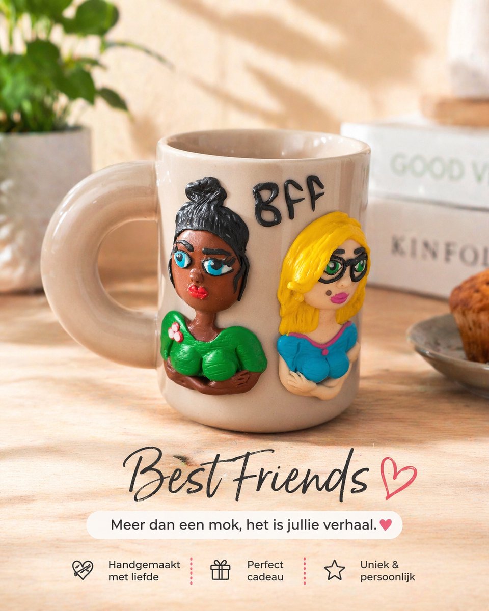 Keramische BFF Mok – Handgemaakt Uniek Cadeau