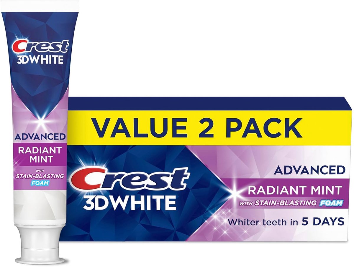 Crest 3D White Toothpaste - Advanced Luminous Mint - Teeth Whitening - Tandenpoetsen - Tandpasta- 2x