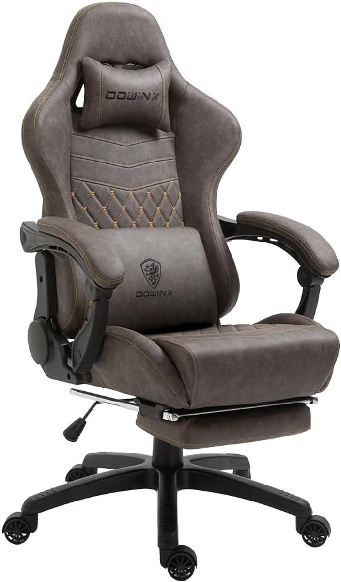 Dowinx - Luxe - Gamingstoel/Bureaustoel - PU leer, massage, voetsteun, 170°, 200 kg - Bruin