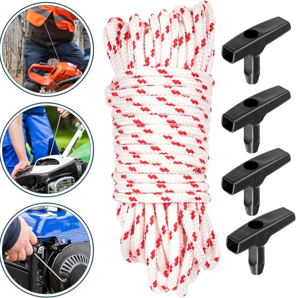 4 MM Trekkoord Voor Grasmaaier - 10M Terugslagstartkoord Met Trekstarthendel - Motorstartkabel En -Handvat - Voor Grasmaaier/ Trimmer/ Kettingzaag