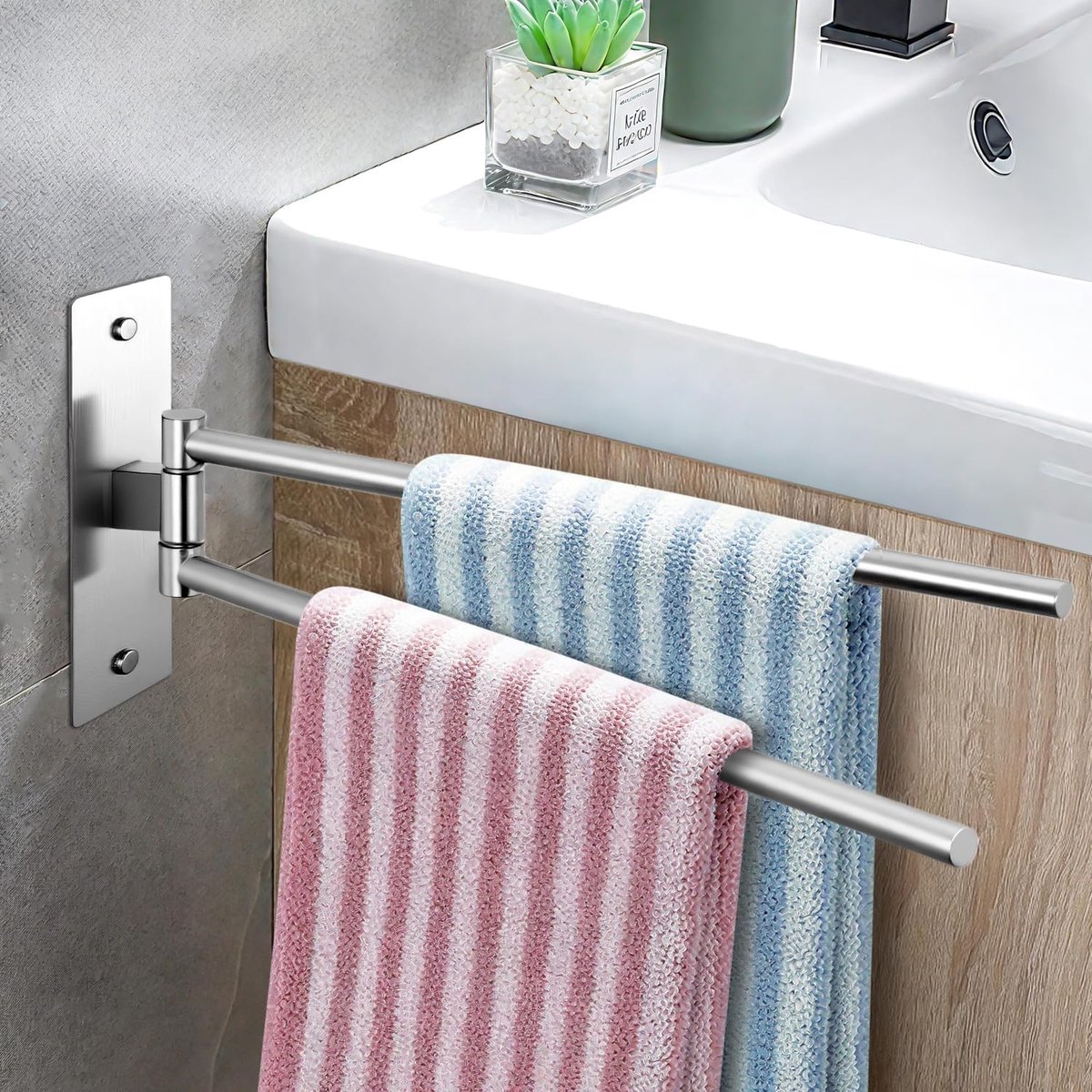Handdoekhouder - Dubbele handdoekstang - Badkamer Organisatie - 180 graden draaibaar - 39 cm - Zilver