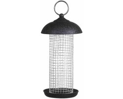 Voederkolom Vogels - Voederstation Pinda's - Vogels Voeren - Weerbestendig Metaal - 20 cm Hoog - Zwart