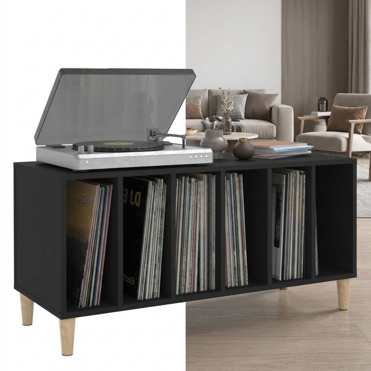 Platenspeler Meubel - LP-kast - Platenspelerkast - Draaitafelstandaard - Platenspelerstandaard - Vintage Displayplank - Zwart