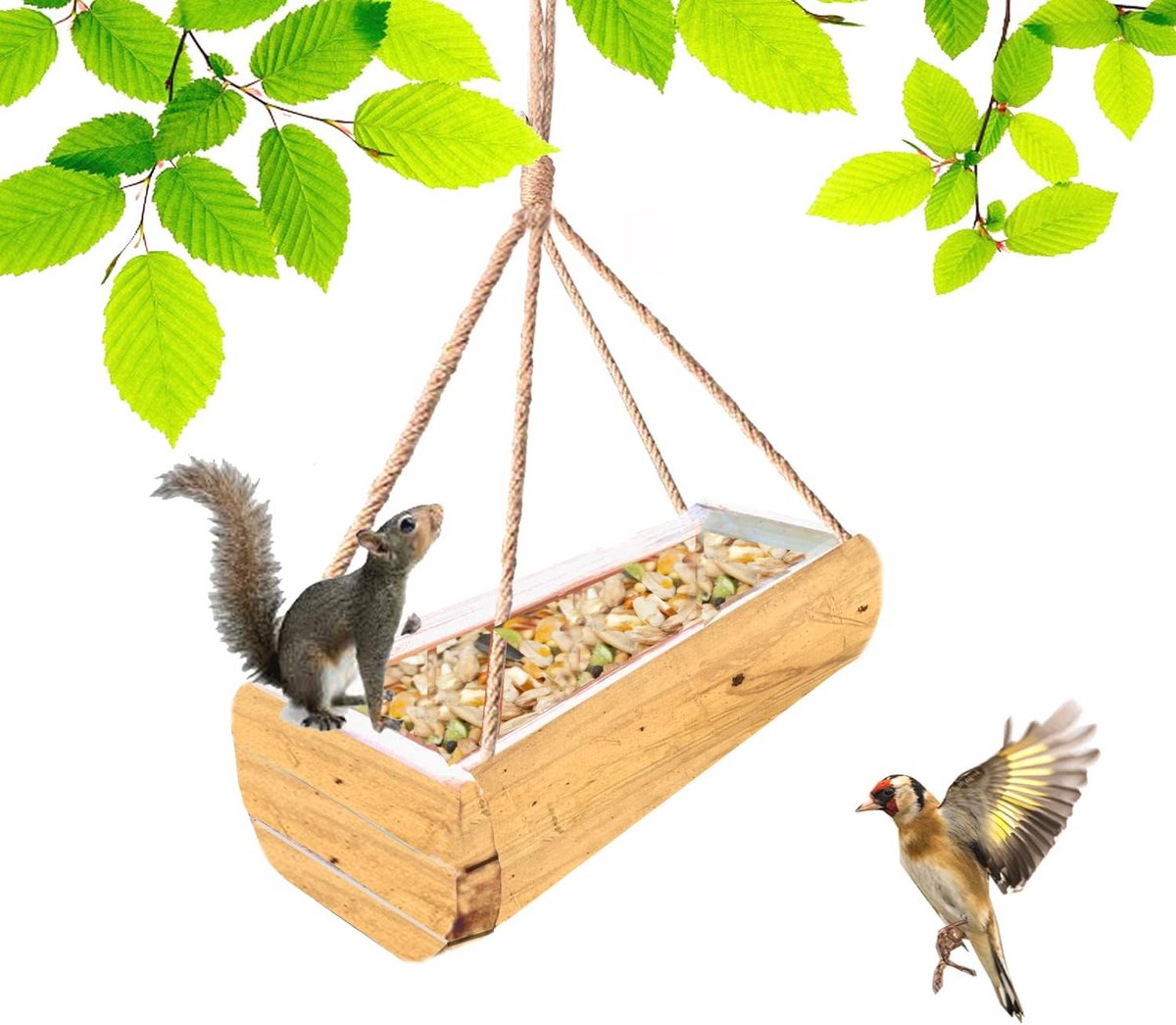 Vogelvoederhuis - Buiten voederstation - Vogels voeren - Natuurlijk bamboe materiaal - 25 cm lang - Natuurlijk