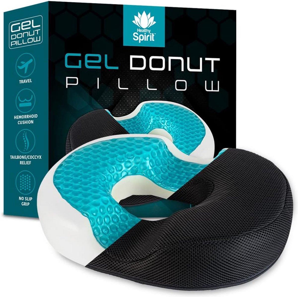 Donut Zitkussen - Stuitbeen Kussen - Comfortabel Zitten - Met Gel Laag - 40 x 33 cm - Zwart
