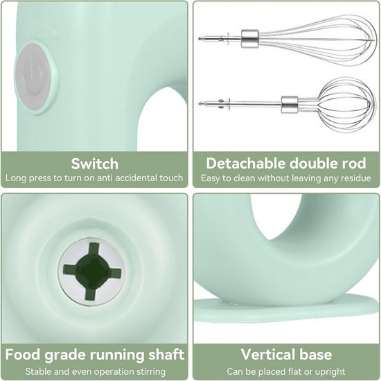 Draadloze Handmixer - Mini Mixer - Beslag Maken - 4 Snelheden - USB Oplaadbaar - Wit — afbeelding 5