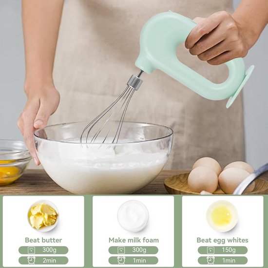 Draadloze Handmixer - Mini Mixer - Beslag Maken - 4 Snelheden - USB Oplaadbaar - Wit — afbeelding 3