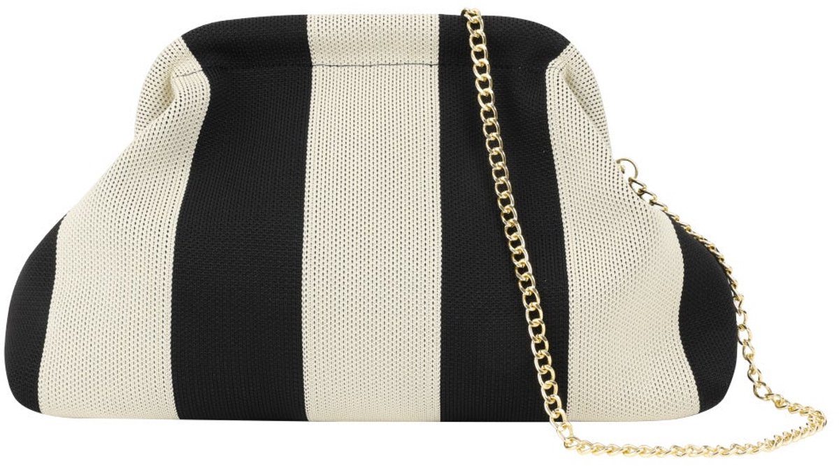 Gestreepte strandclutch - Zwart