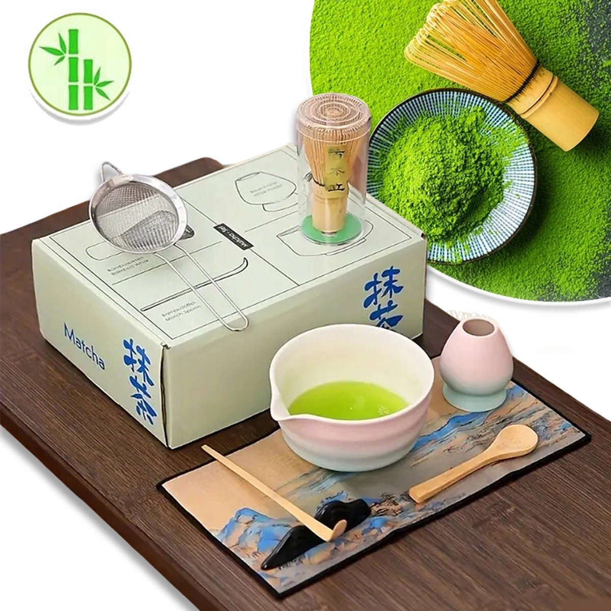 8-Delige Matcha Garde Set - Complete Matcha Thee Kit Met Kom Garde Lepel Gardehouder Schepje Zeef Lepelhouder En Handdoek - Klaar Om Cadeau Te Geven Matcha Set