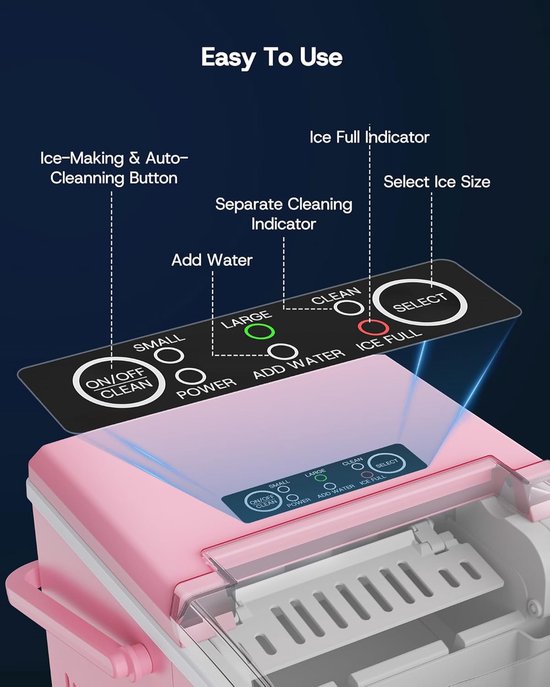 IJsblokjesmachine - IJsmaker - Snelle IJsblokjes - Automatische Reiniging - 12 kg per dag - Roze — afbeelding 2