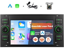 Boscer Draadloos Apple CarPlay & Android Auto Autoradio - 7 Inch Scherm - Geschikt voor Ford Fiesta, Focus, Mondeo, Transit, Kuga, C-Max, S-Max, Galaxy & Connect - Bluetooth - Achteruitrijcamera & Microfoon