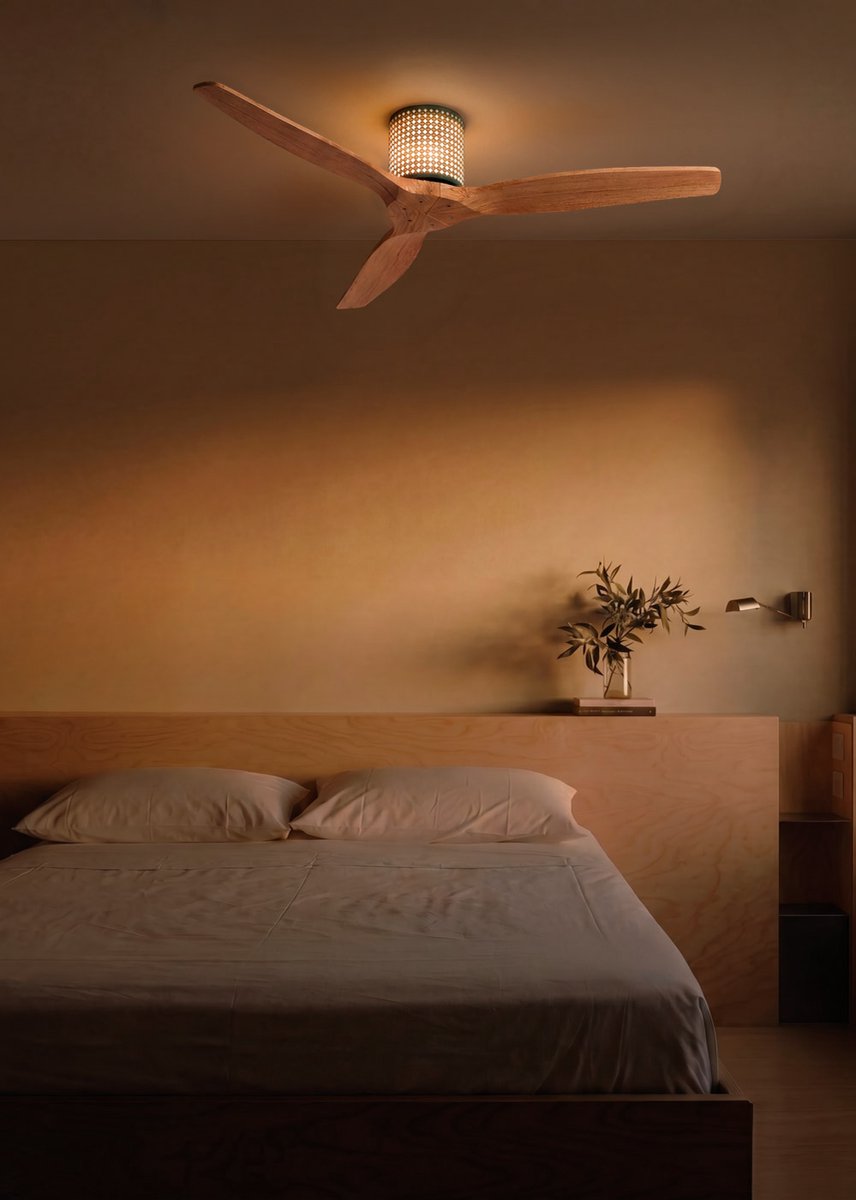 CREATE - Plafondventilator stil 40W (Ø132cm) - Sfeerlicht LED - Afstandsbediening - 6 snelheden - Programmeerbaar - WIND CALM CUSTOM RATTAN