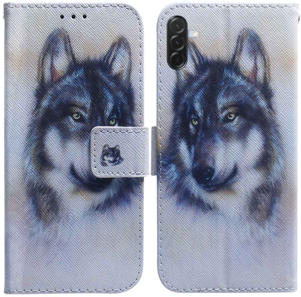 BoekCover Hoes Etui geschikt voor Samsung Galaxy A57 - Wolf - Wit