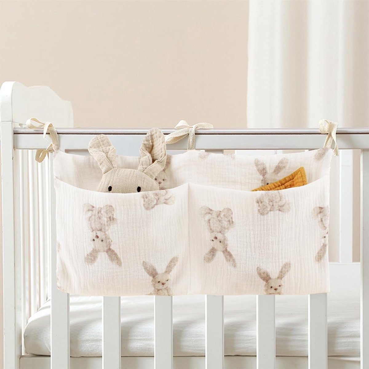 Babybed Organizer - Bed Tas - Babykamer Opbergen - Dubbel Vak Ontwerp - 185 cm - Grijs