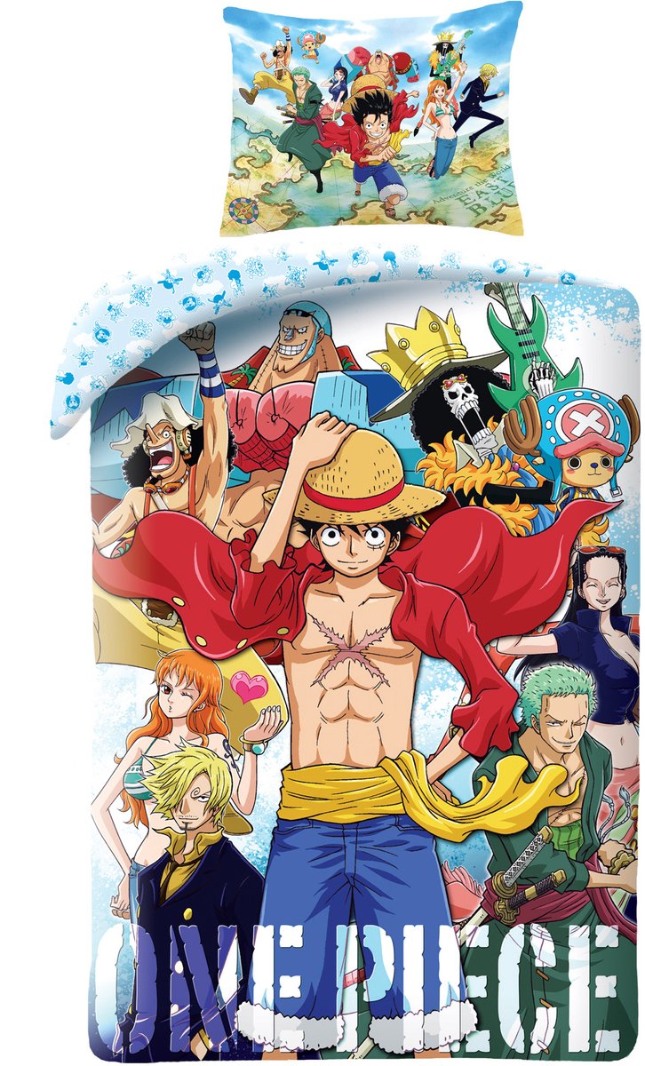 One Piece Dekbedovertrek, Straw Hat - Eenpersoons - 140 x 200 cm - Katoen