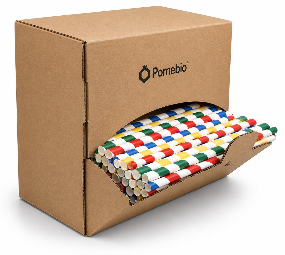 Pomebio papieren rietjes - gestreept - 6x195 mm - dispenserbox à 500 stuks