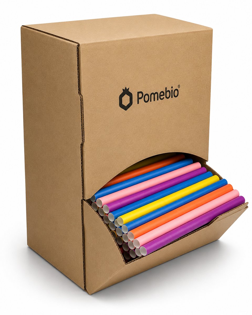 Pomebio papieren rietjes - mix kleuren - 8x195 mm - dispenserbox à 500 stuks