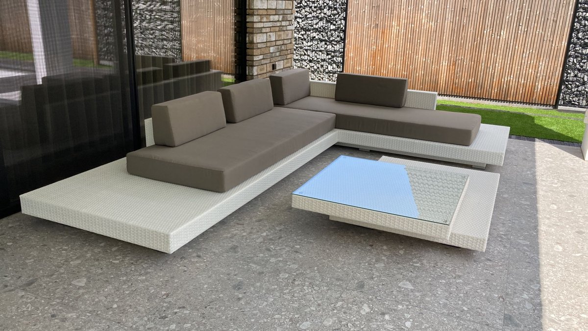 Loungeset standaard Ibiza hoek wit onderstel en antraciet kussens (ook linkse hoek beschikbaar en zwart onderstel en alle kleuren kussens)