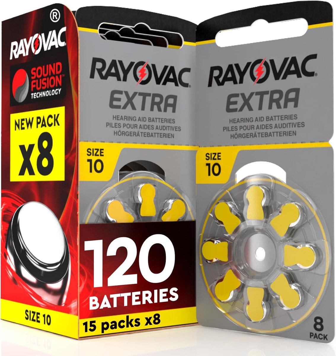 120 hoortoestelbatterijen Rayovac 10, 20 Plaques