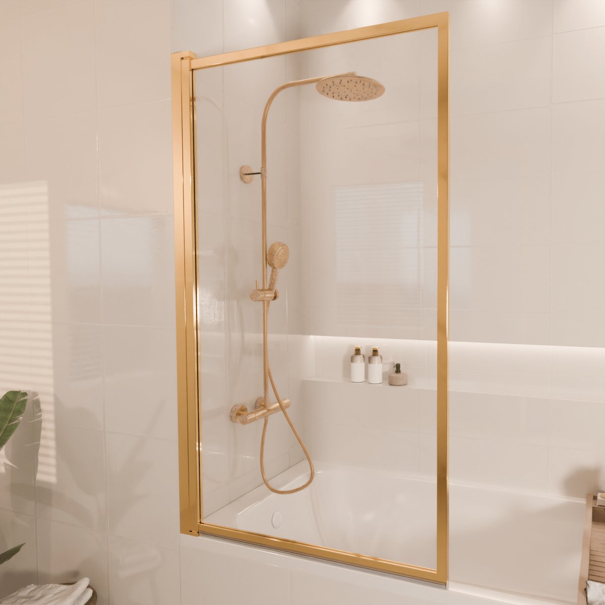 Lomazoo Badwand Salvador - 80 X 140 Cm - Goud - Nano Coating Anti-kalk - Draaibaar - Helder Glas