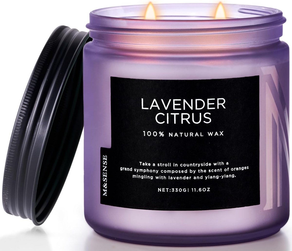 Geurkaarsen Set - Aromatherapie Kaarsen - Ontspanning Thuis - Twee Katoenen Weken - 330 Gram - Lavendel Citrus