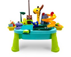 Kuddo Watertafel Kinderen – 4-in-1 Speeltafel met Water, Zand, Vissen en Glijbaan – Buitenspeelgoed voor Peuters – Inclusief Accessoires