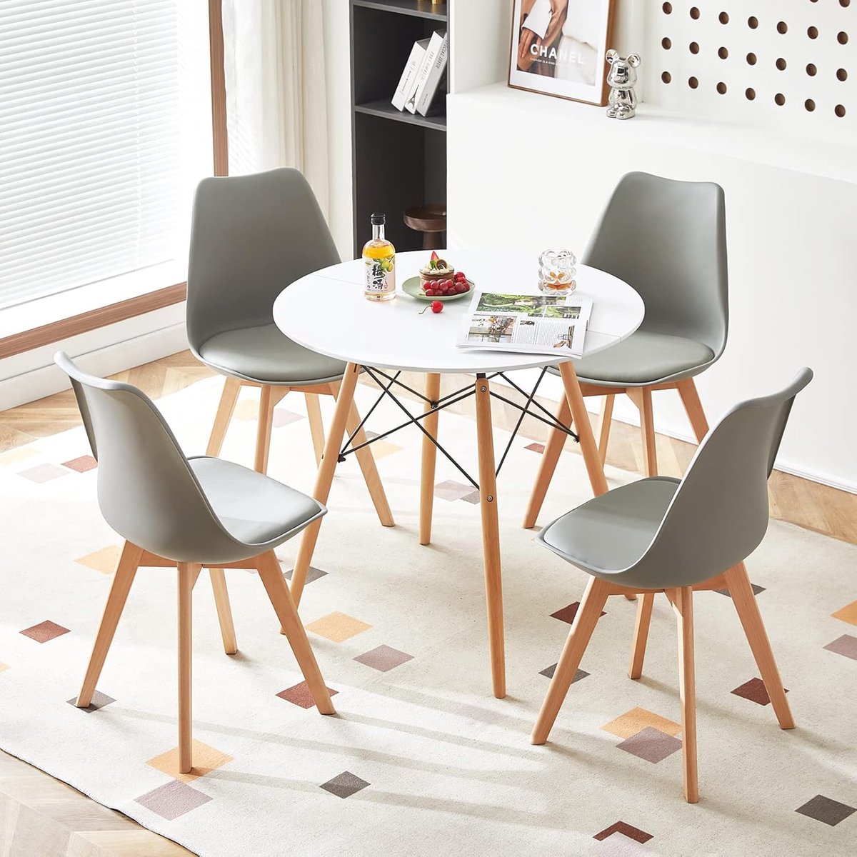 Eetkamerset - Tafel met stoelen - Samen eten - Ergonomisch ontwerp - 80x80x75 cm - Wit en