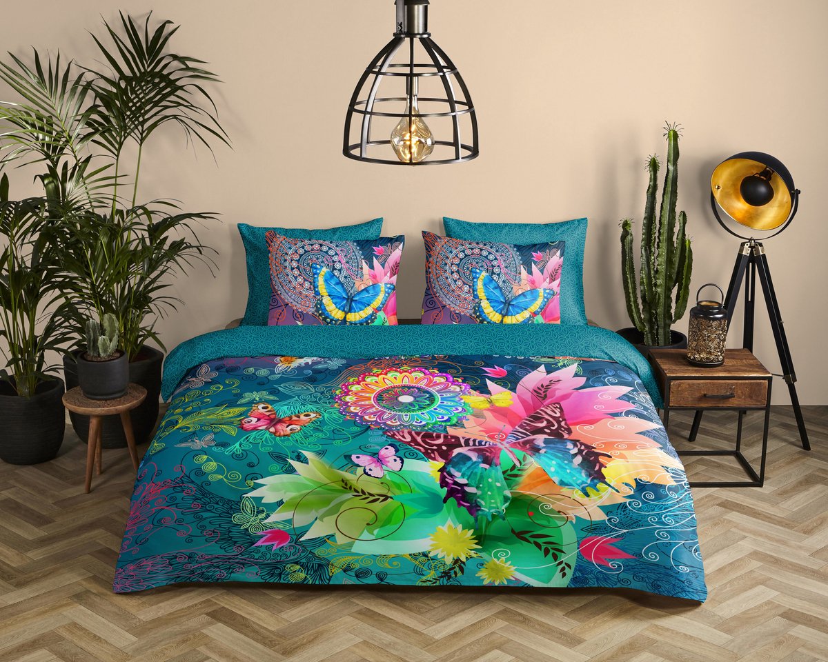HIP dekbedovertrek kleurrijke mandalas en vlinders - 2 persoons 200x200/220 cm - Multi - 100% Katoen satijn