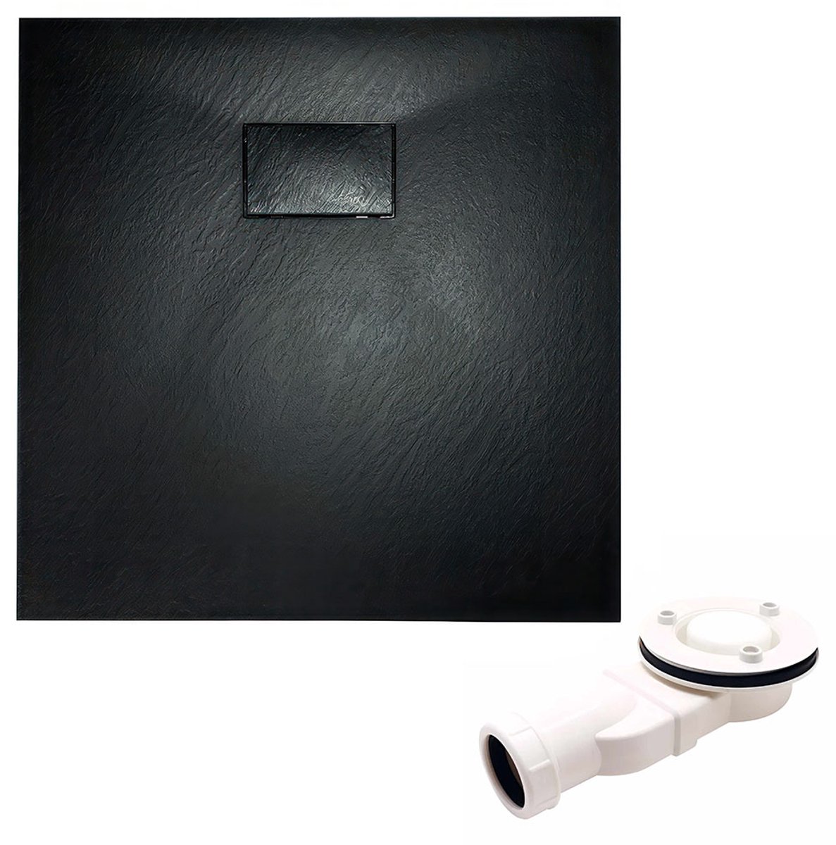 Bad Land VIDAR douchebak - vierkant - 80 x 80 x 3,2 cm - zwart - met afvoerset