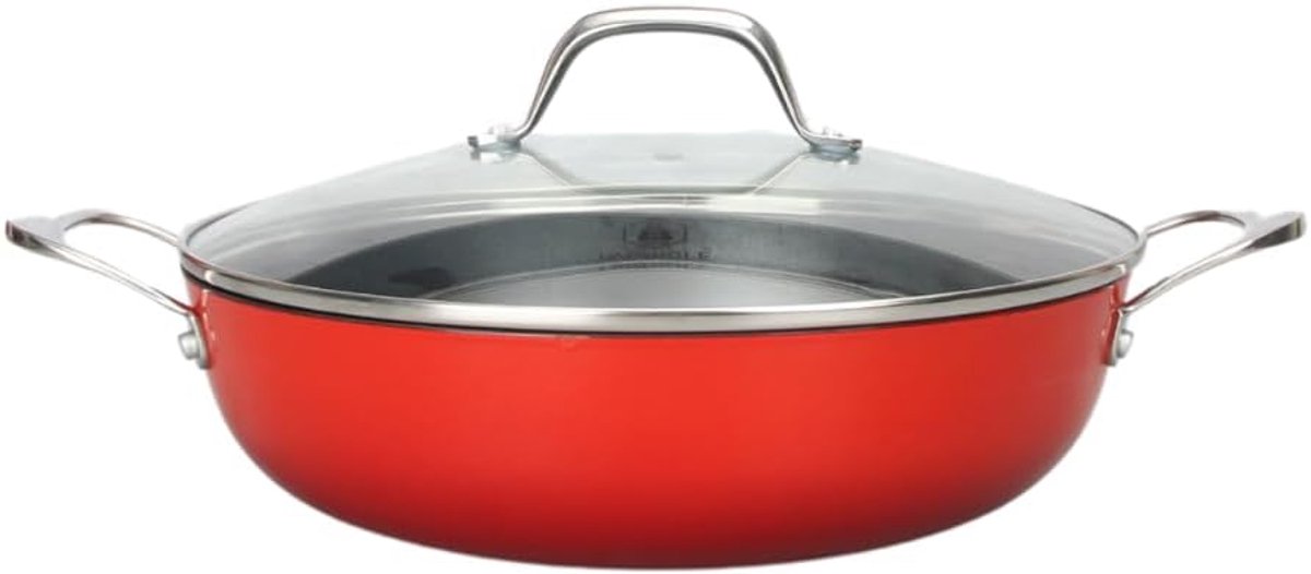 Gietijzeren Koekenpan - Lichte Sauté Pan - Culinaire Resultaten - Verbeterde Warmtebehoud - 28 cm Diameter - Rood