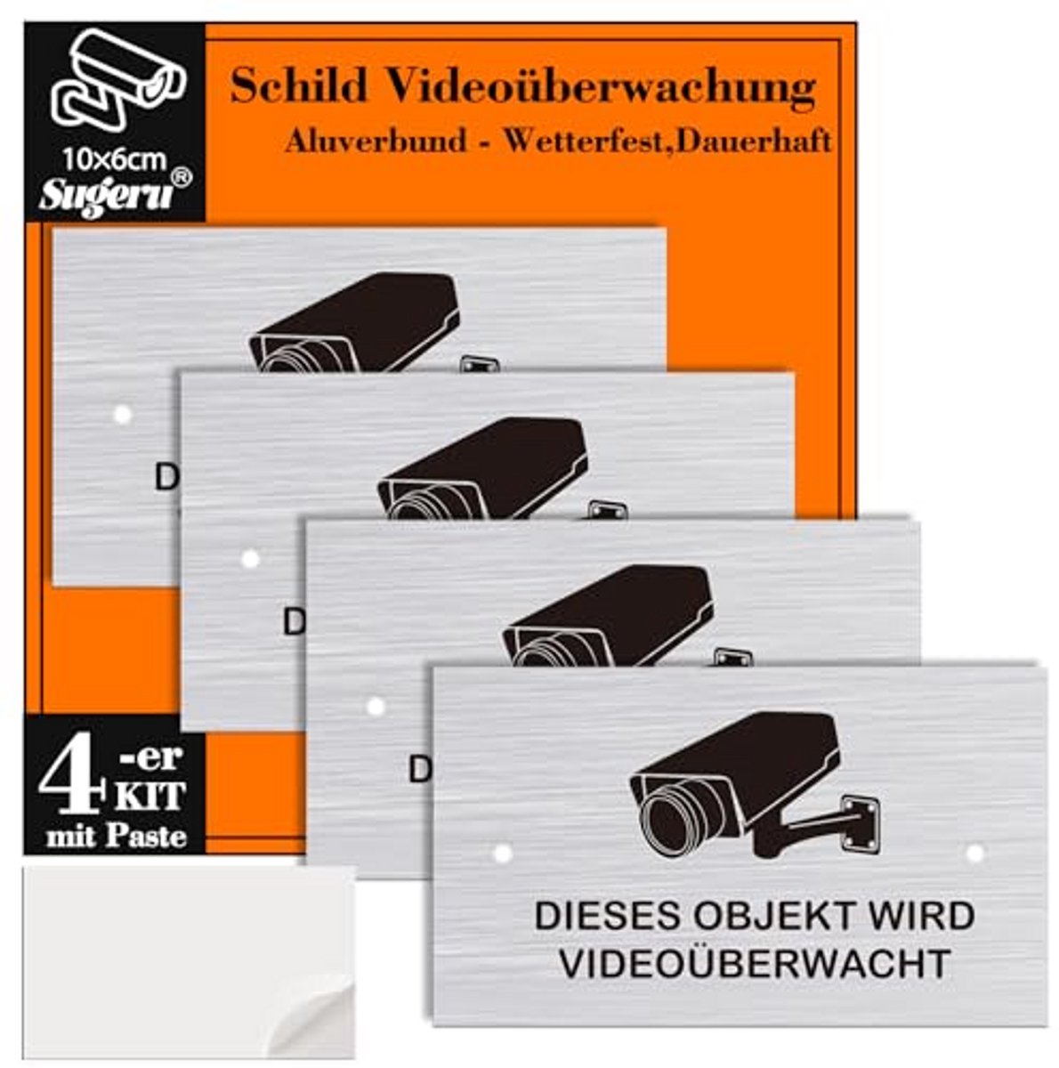 Bewakingsborden - Waarschuwingsstickers - Beveiliging Perceel - Weerbestendig Aluminium - 4 stuks 100mm - Wit