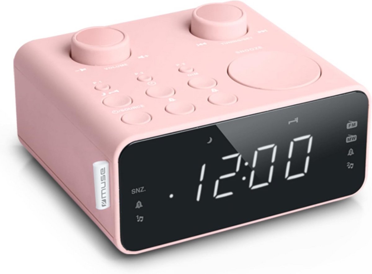 Wekkerradio - Radio wekker - Wakker worden - LED display dimmer - AUX-in jack - Roze