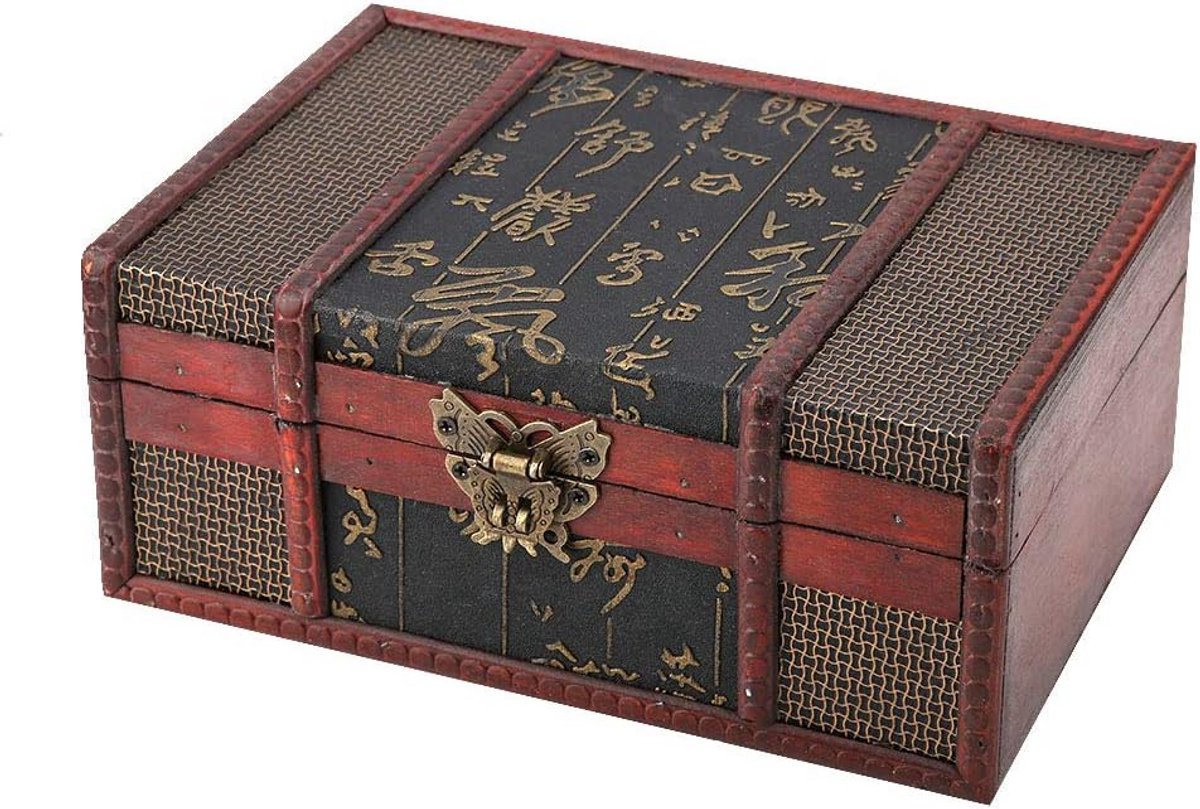 Houten Opbergdoos - Decoratieve Kist - Spullen Organiseren - Met Slot - 23x16x10 cm - Vintage