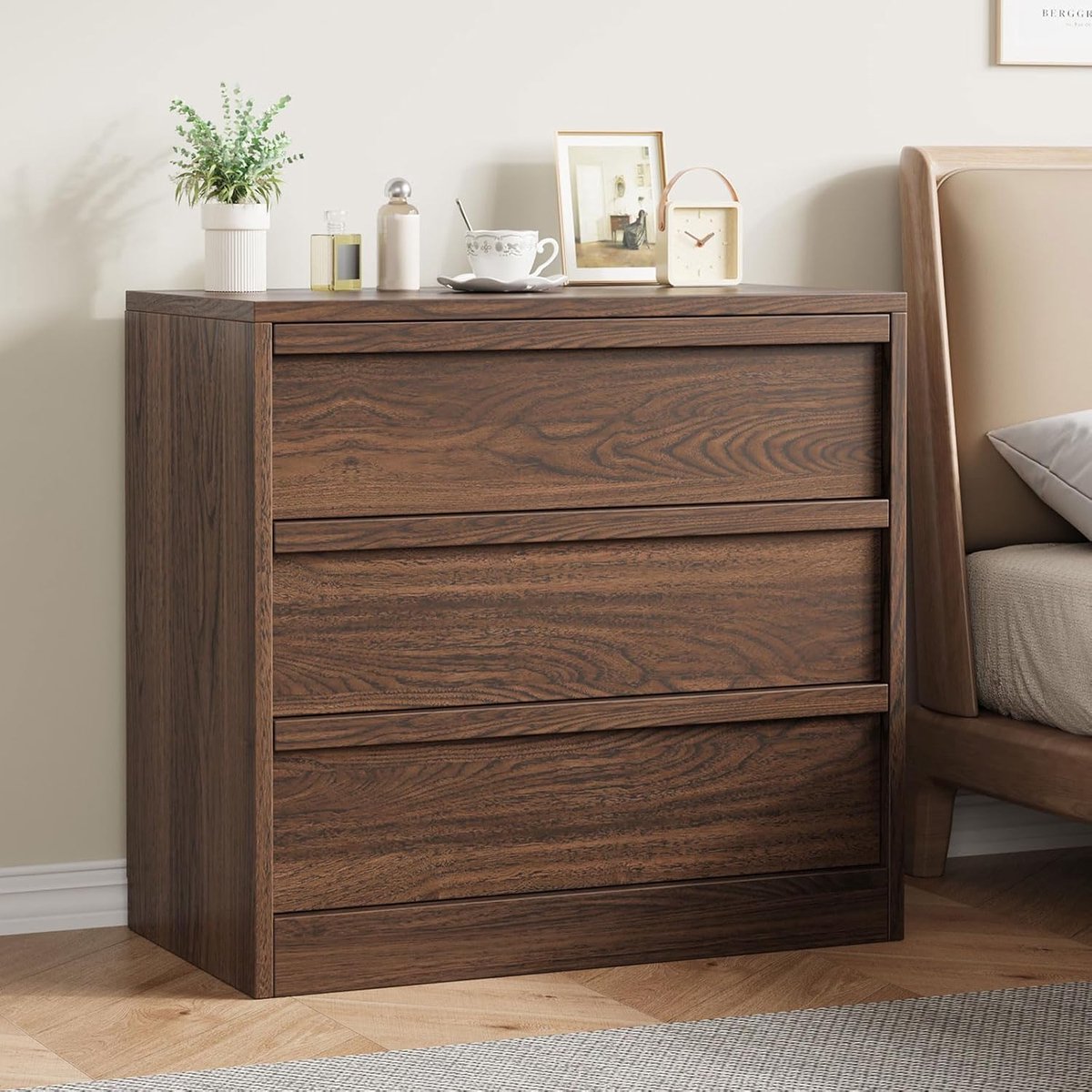 Moderne Houten Ladekast met 3 Laden - Walnoot - Commode voor Slaapkamer en Woonkamer - Compact en Stabiel