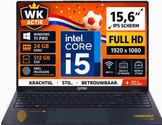 GMR Laptop 15.6 Inch Full HD IPS Scherm | Intel Core i5 | 24GB DDR5 RAM | 512GB SSD | Windows 11 Pro | Zakelijke Laptop | Werk Laptop | Studenten Laptop | Thuiswerk Laptop | Office Laptop | Kantoor Laptop - GMR - Hoofdafbeelding