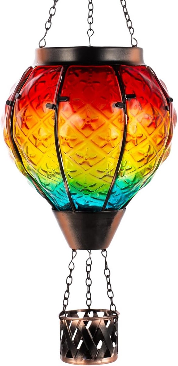 Zonnelantaarn Heteluchtballon - Hanglamp Glas - Tuin Decoratie - Flikkerende Vlam - 45 cm 