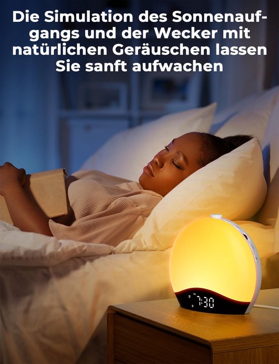 Wekker Zonsopgang - Natuurlijk Wakker Worden - Rustig Ontwaken - Simuleert Zonsopgang - 19 cm Breed - Zwart — afbeelding 3