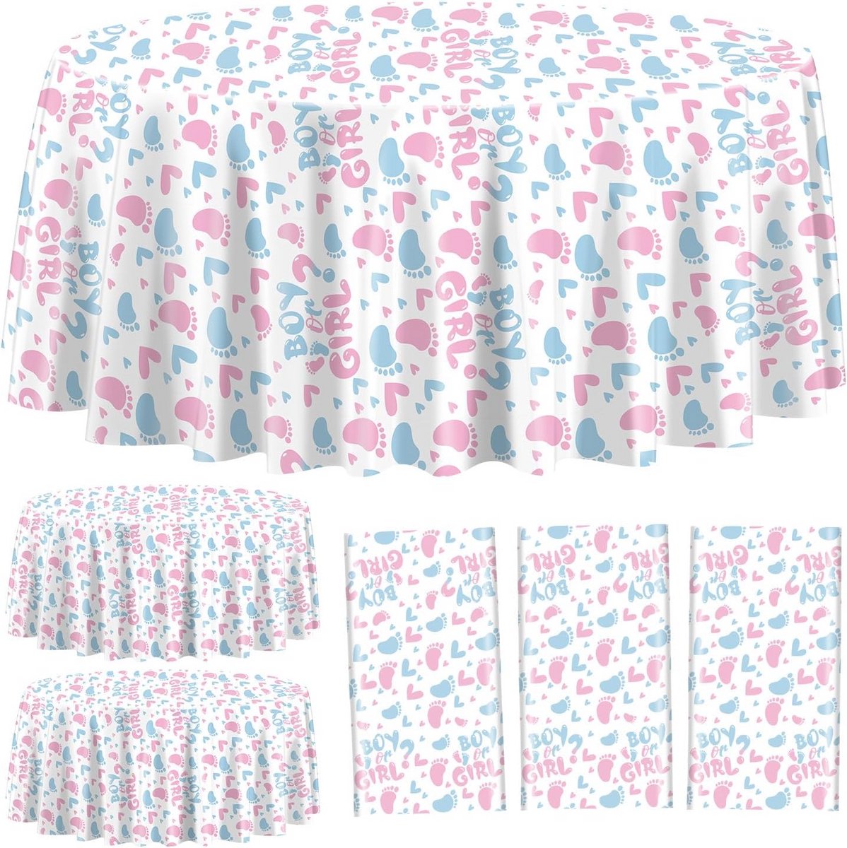 Geslacht Onthulling Tafelkleden - Feest Decoratie - Babyshower Aankondiging - Waterdicht en Robuust - 3 Stuks 213x213cm - Roze Blauw