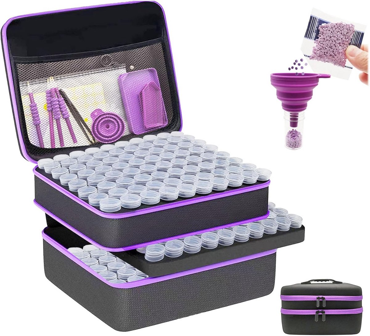 Opbergdoos Diamanten - Hobby Organizer - Hobby Projecten - 240 Compartimenten - 32 x 27 x 18 cm - Zwart