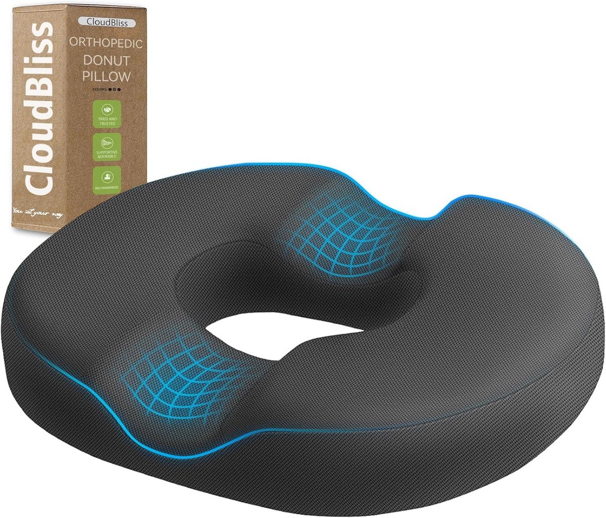 Donutkussen Zitkussen - Comfortkussen Staartbeen - Lang Zitten - Ergonomisch U-vormig - 44 x 34 cm - Grijs