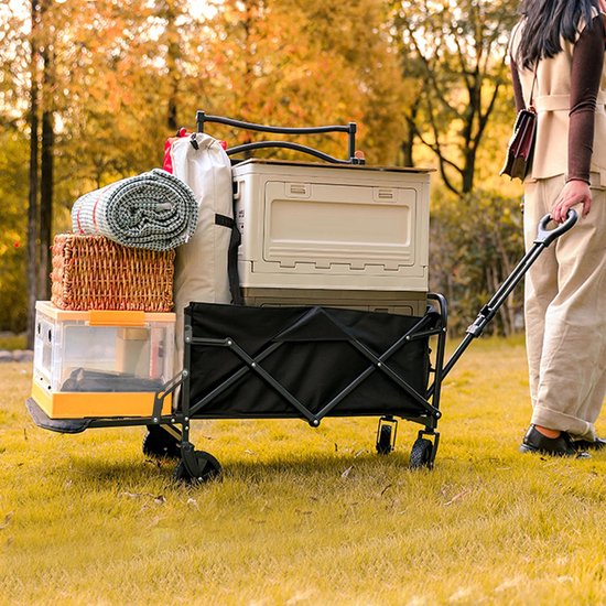 Emvae Bolderkar - Opvouwbare Bolderkar - Bolderwagen - 150L - 75 kg Draagvermogen - Zijvakken - Stalen Frame - Zwart — afbeelding 5