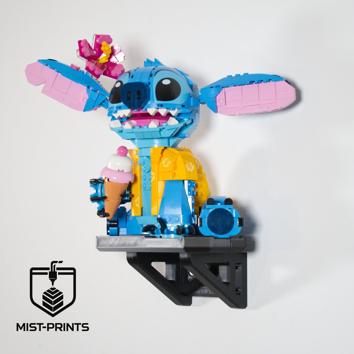 Mist-Prints - Wandbeugel voor bouwset 43249 - Muurhouder voor displaymodel - Geschikt voor LEGO - Zwart - 3D-geprint