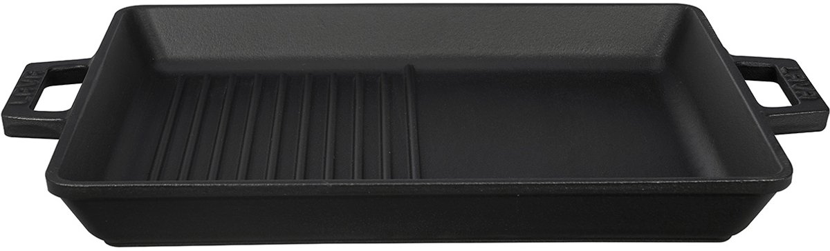 Lava - Duo Grillpan - Geëmailleerd Gietijzer - 26 x 32 cm - Geribbeld en Glad - Zwart