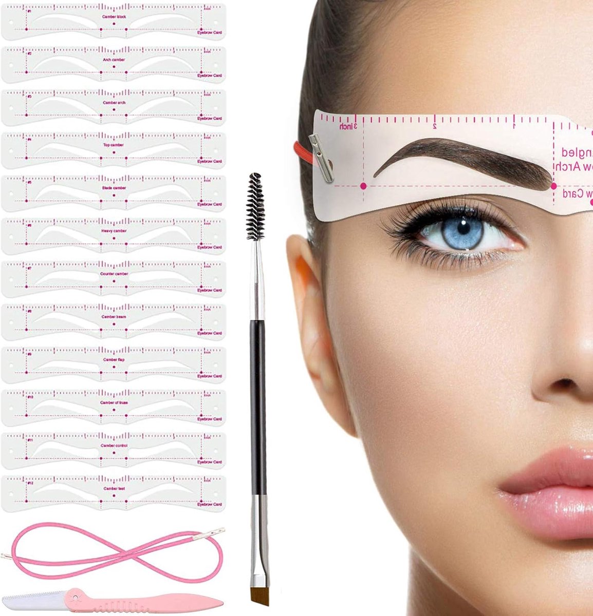 Wenkbrauw Stencil Kit - Sjabloon Vormen - Snelle Make-up - 12 Stijlen Herbruikbaar - Inclusief Borstel - Niet Van Toepassing