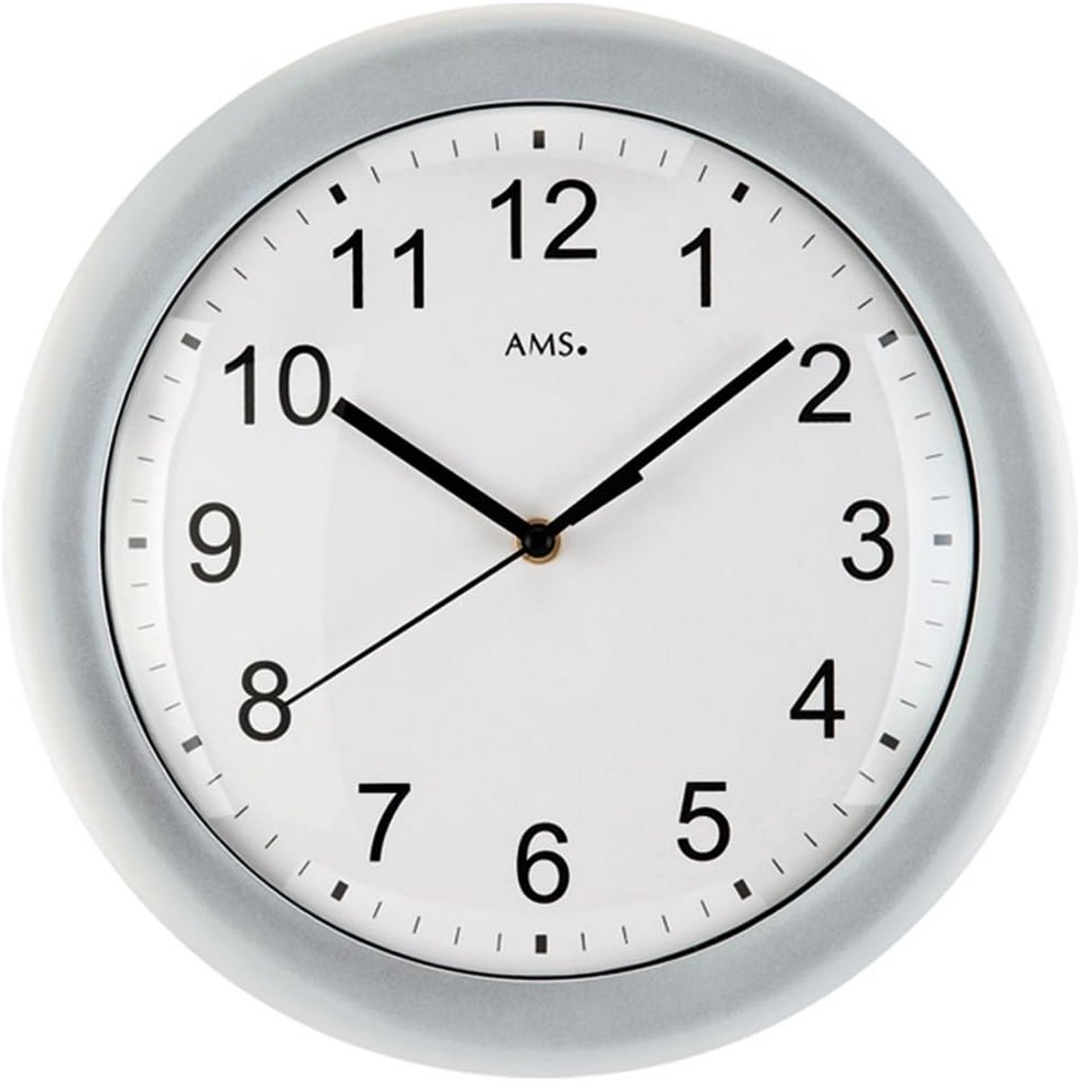 Wandklok Radio - Keukenklok Rond - Tijd Weergeven - Grote Cijfers - Zilver Wit - Zilverkleurig