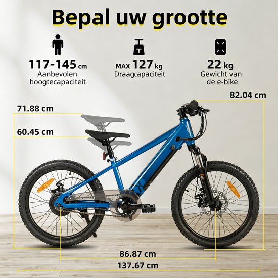 JOYSTAR Elektrische Fiets E-Bike - 20 Inch - Voor Kinderen/Tieners - 250W Motor - 1 Versnelling - Spaakwiel - Mechanische Schijfremmen - Blauw van JOYSTAR — afbeelding 4