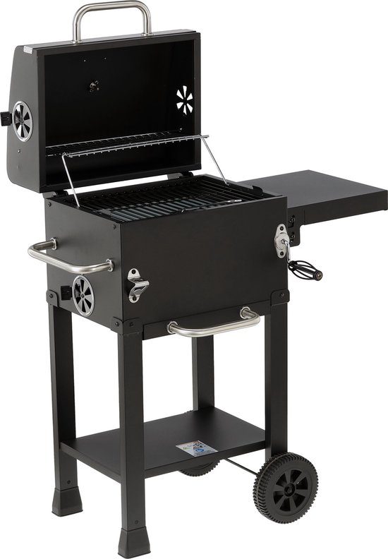 Charcoal Grill Deluxe Houtskoolbarbecue met Deksel - 39,5 x 29,5 cm - Verstelbaar Grillrooster - Ingebouwde Thermometer, Warmhoudrek & Wielen - Zwart — afbeelding 4