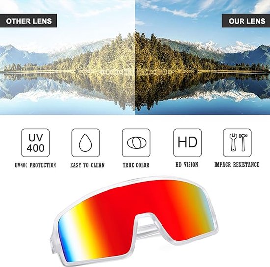 Sport zonnebril - Fietsbril - Buiten sport accessoire - Omrande lens, anti-UV coating, meegeleverde zwarte ritsetui - Kunststof + reflecterende lens - 18×8×2 cm - Geschikt voor hardlopen, fietsen, vissen en honkbal - Wit — afbeelding 5